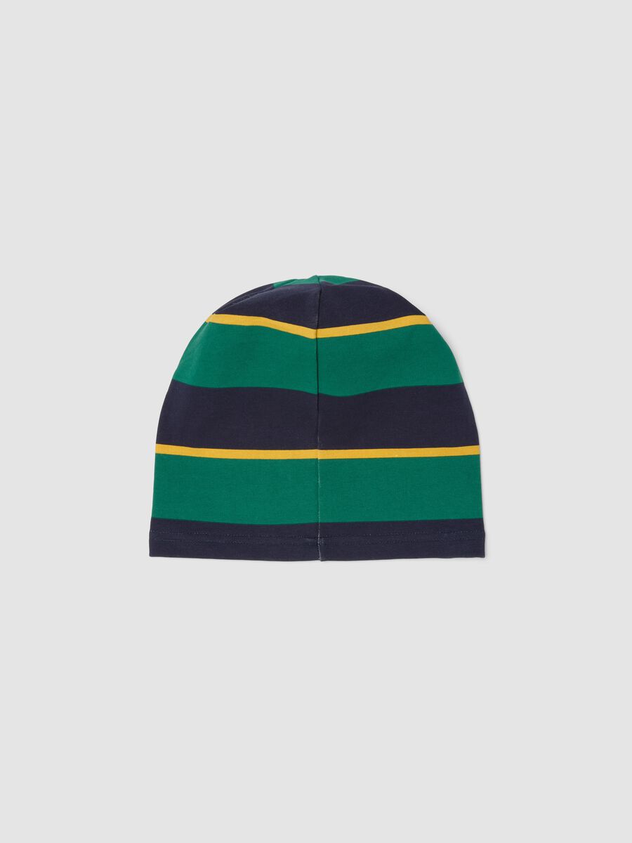 Multicolour striped stretch cotton hat with &lsquo;Club&rsquo; slogan_1