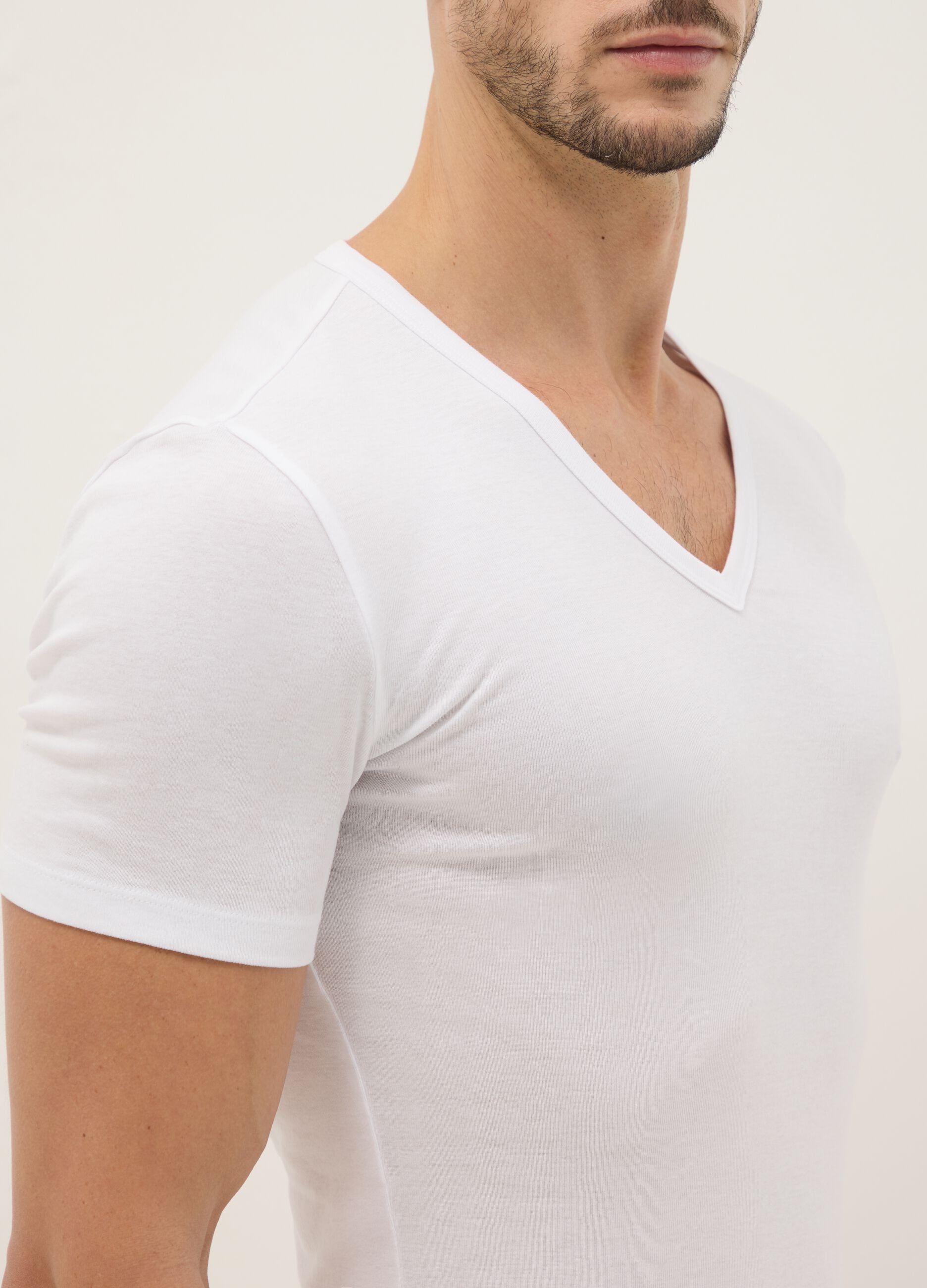 Twin Pack Pure Cotton White Regular Fit Deep V-neck T-shirts