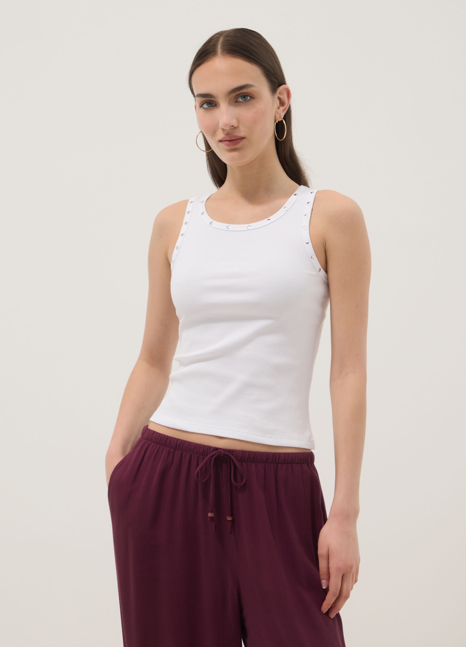 White stretch-cotton tank top