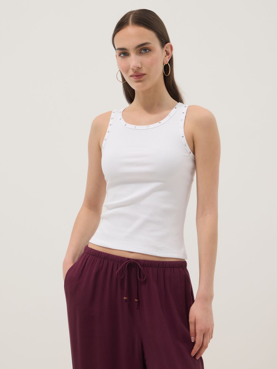 White stretch-cotton tank top_0