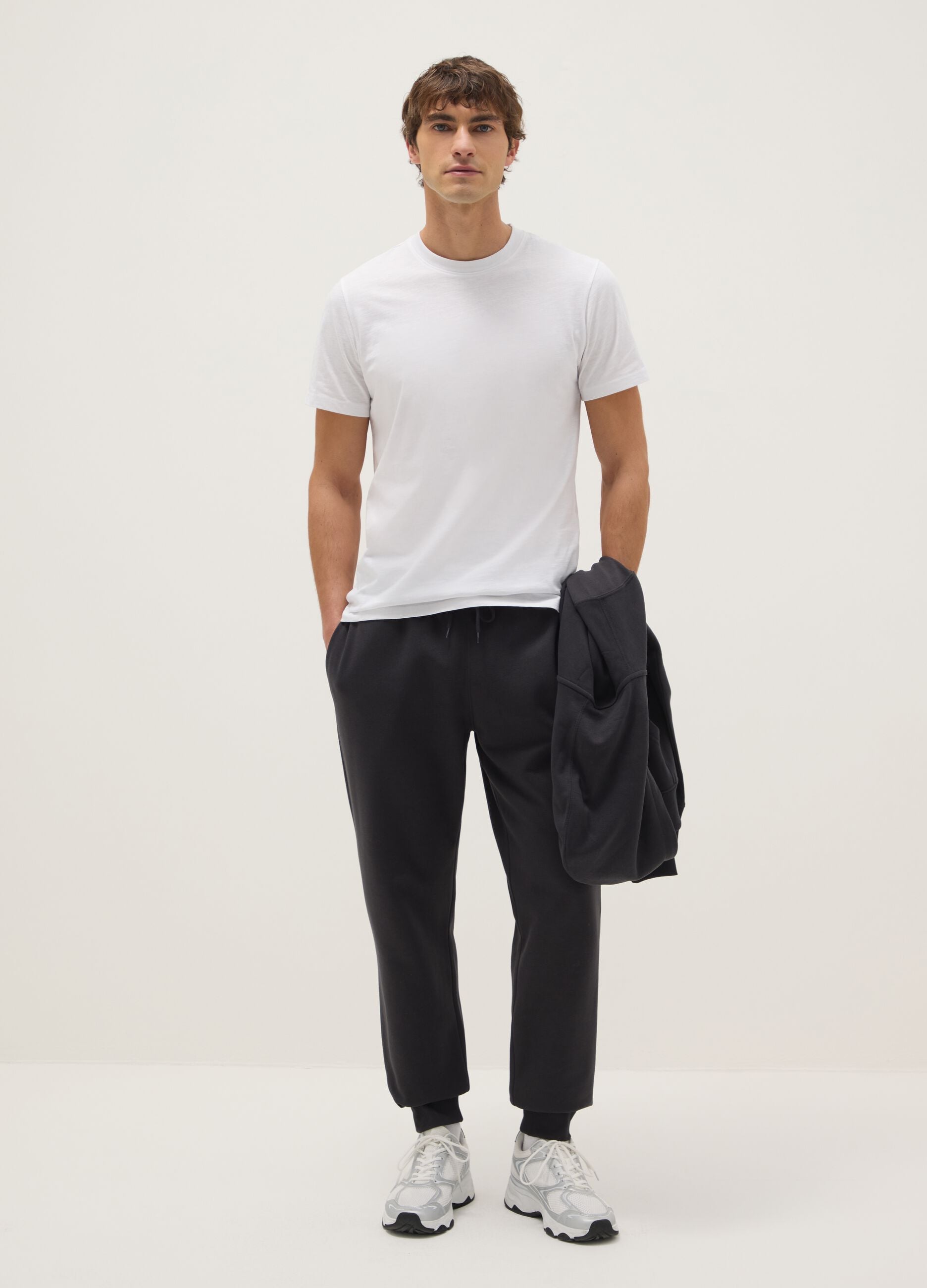 Black Regular Fit Cotton Blend Joggers