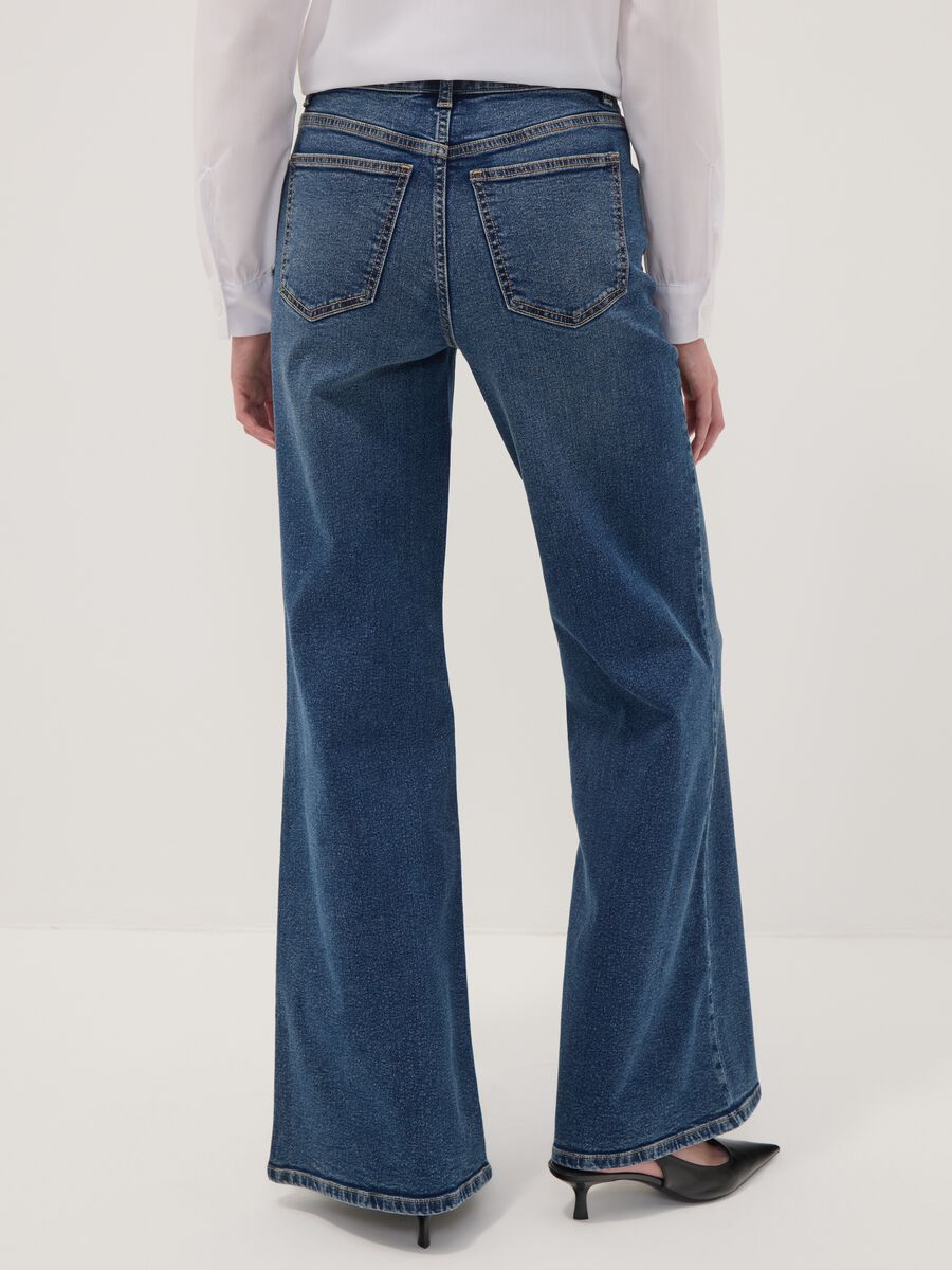 Blue high-waisted wide-leg stretch cotton jeans_2