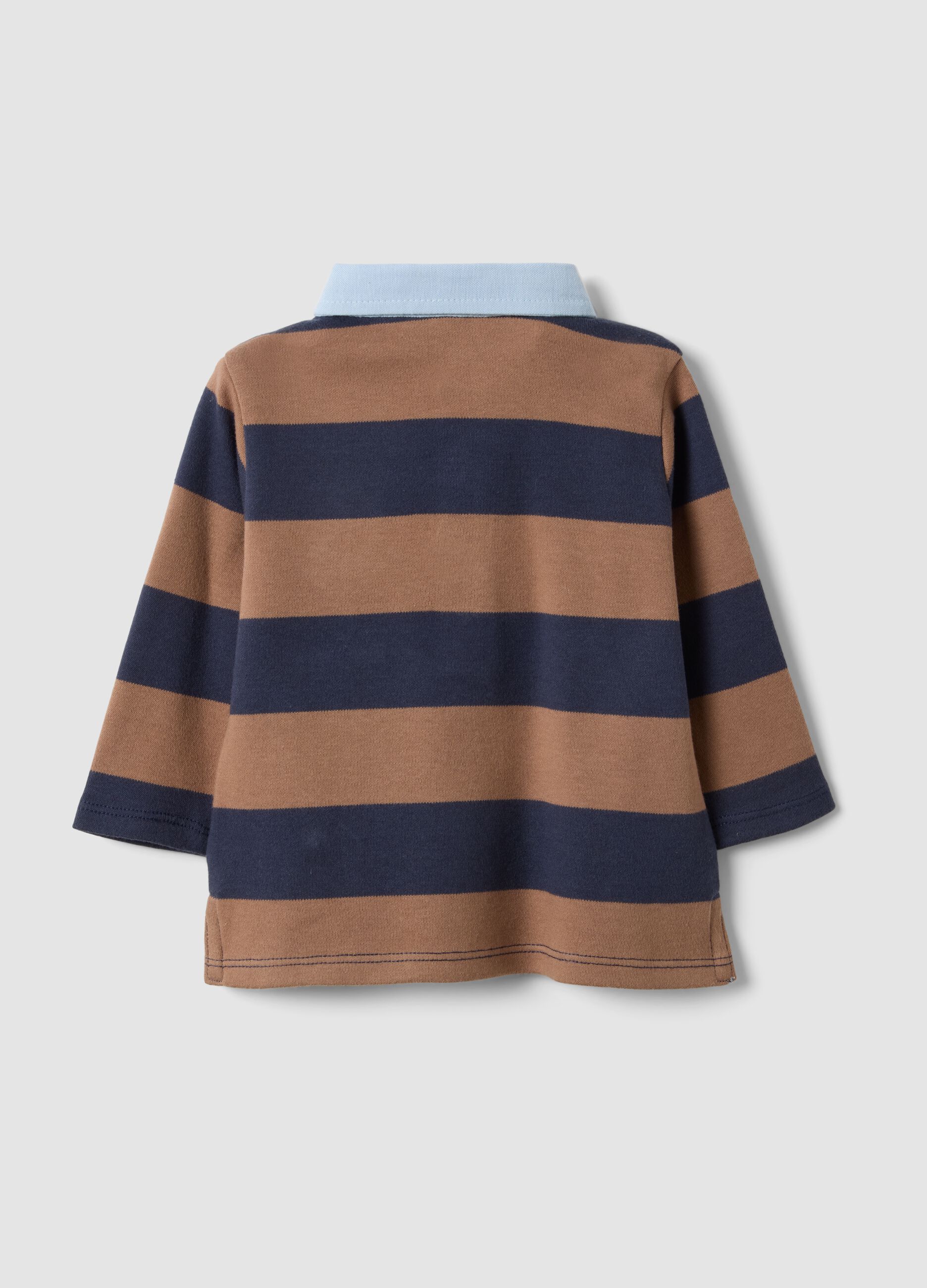 Brown polo shirt with blue stripes in organic cotton for baby, regular fit