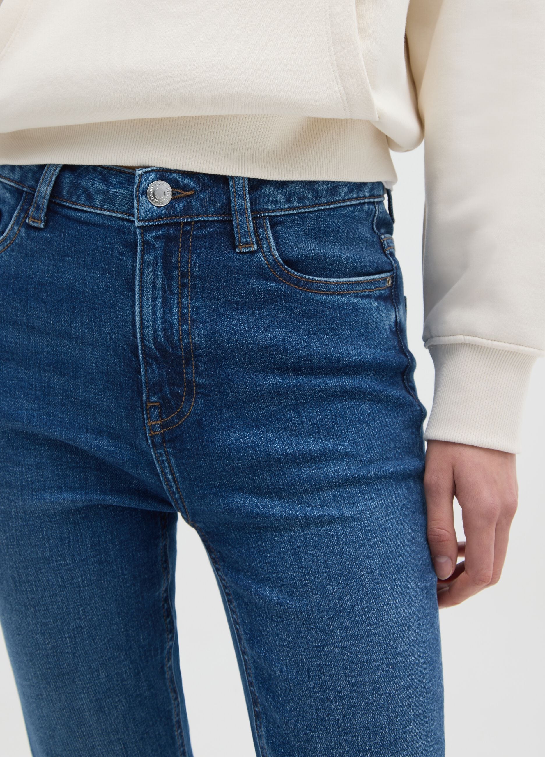 High-waisted blue skinny jeans in stretch cotton