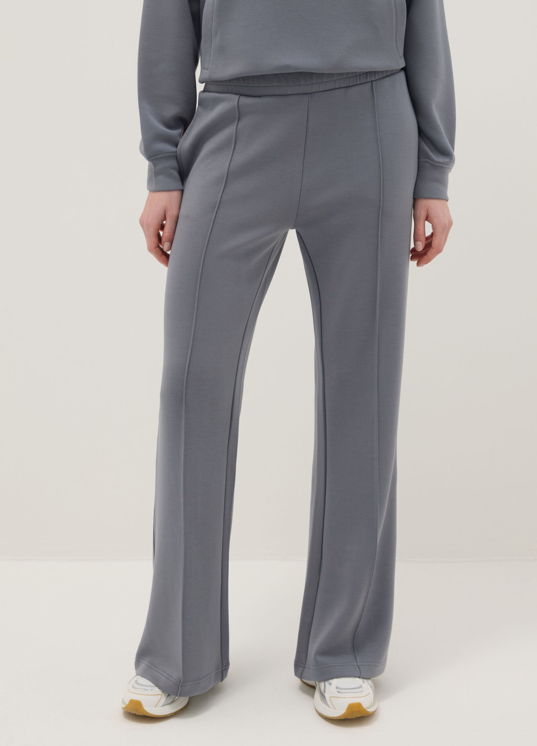 Grey wide leg trousers in stretch modal blend