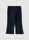 Blue flared leggings in stretchy organic cotton with heart detail for baby girl_1