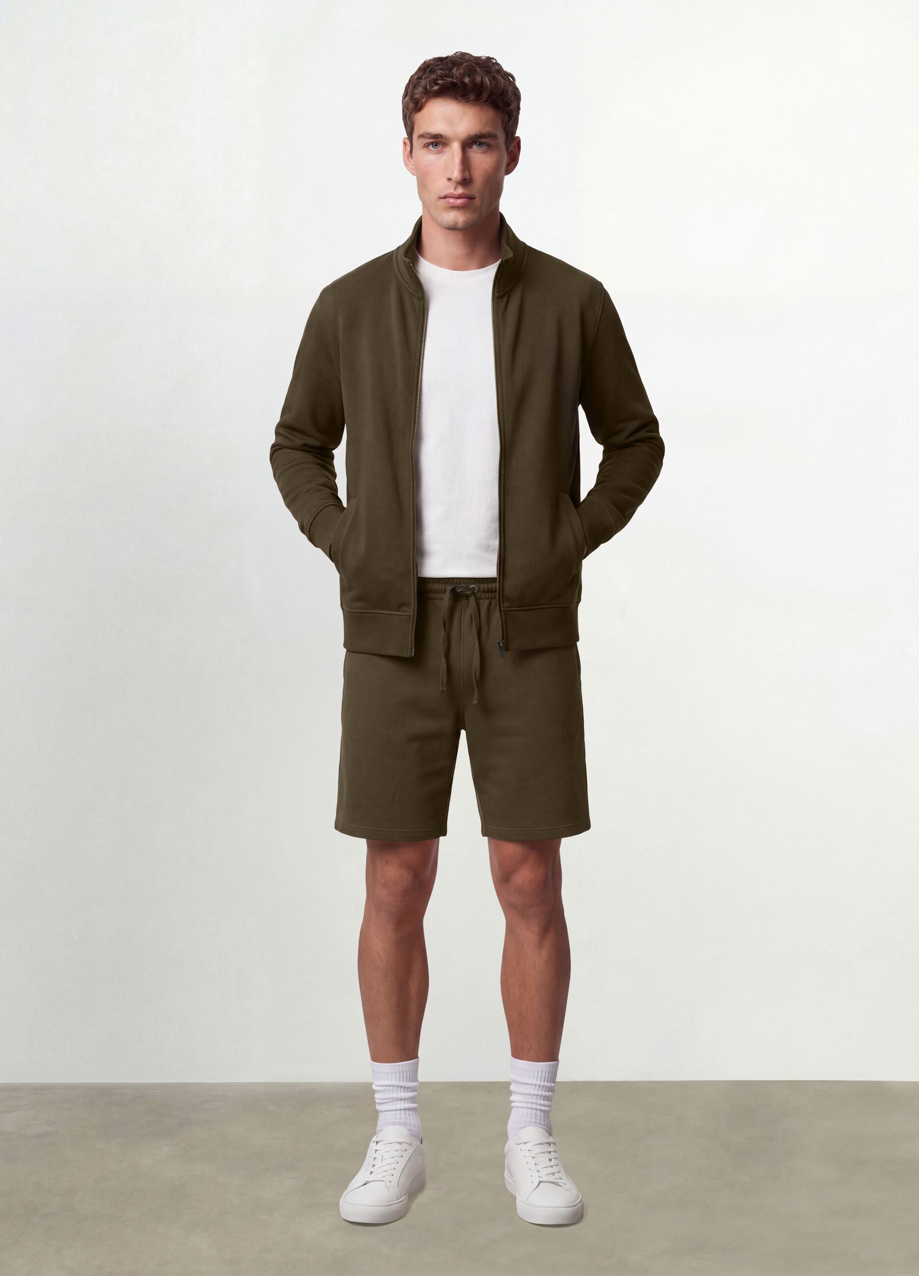 Green cotton-blend shorts with elasticated waistband, regular fit