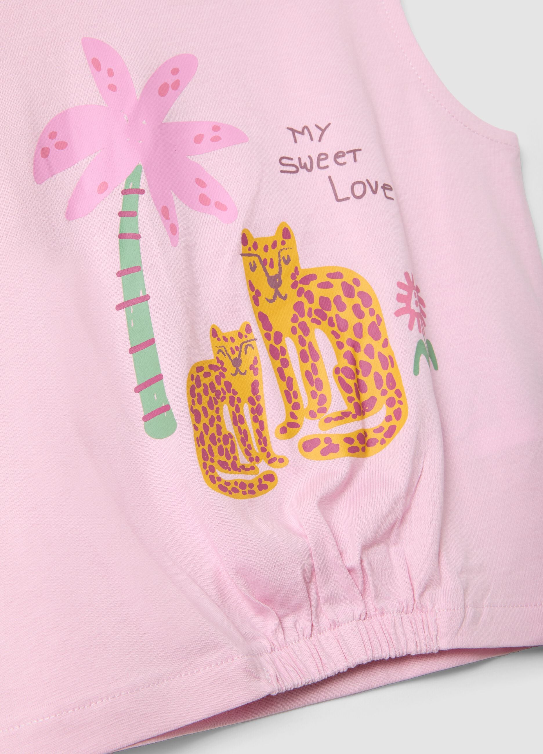 Pink and green pure cotton top and shorts set for baby girl
