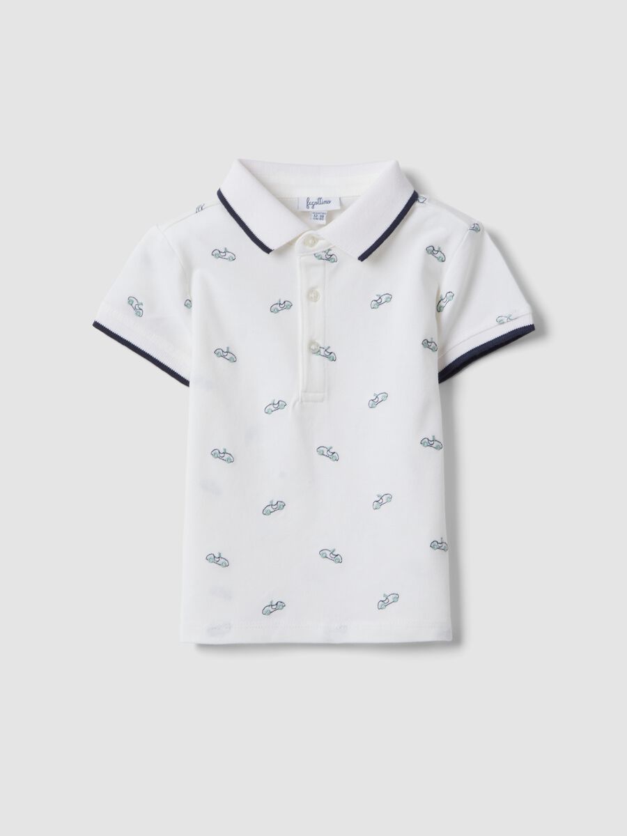 White short-sleeve stretch cotton polo shirt_0