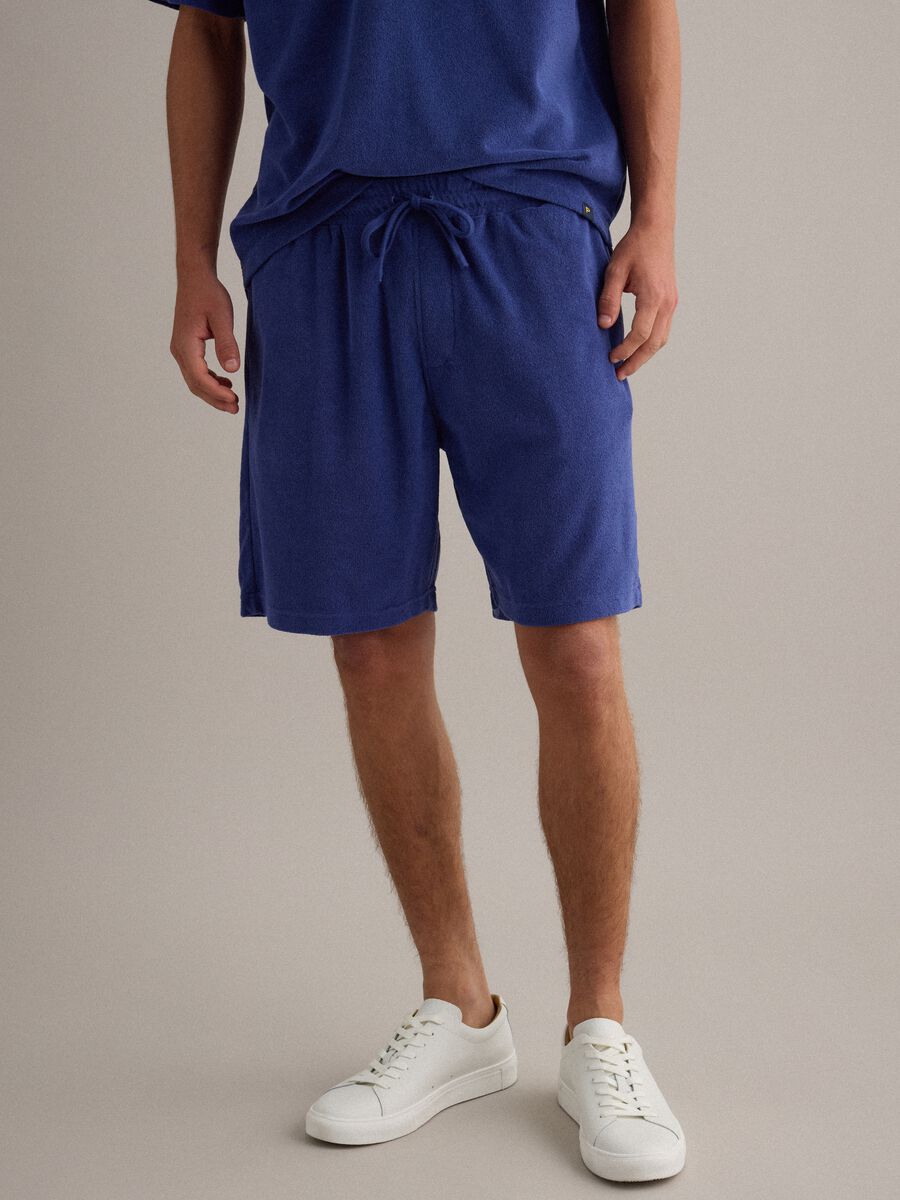 Blue cotton-blend bermuda shorts with elasticated waist_1