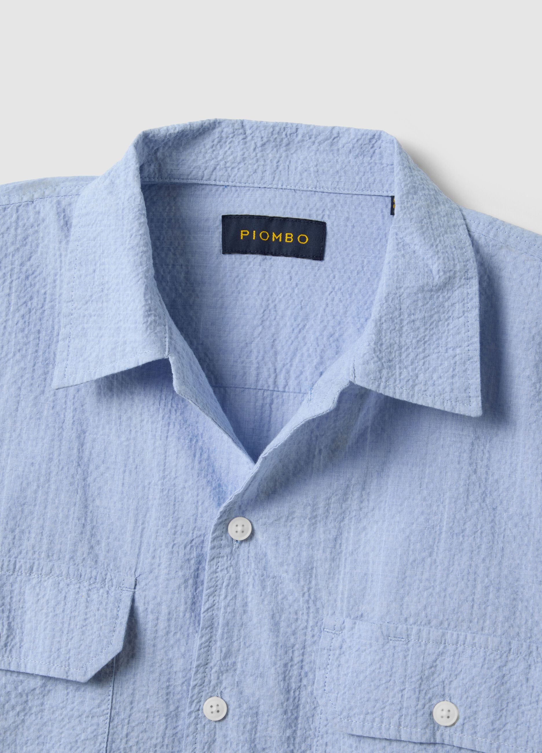 Blue stretch cotton long sleeve shirt regular fit