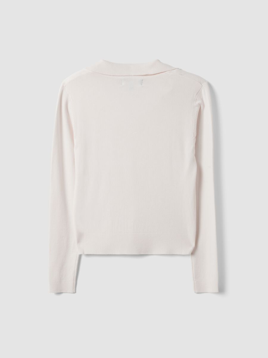 White viscose-blend polo-collar jumper, regular fit_5