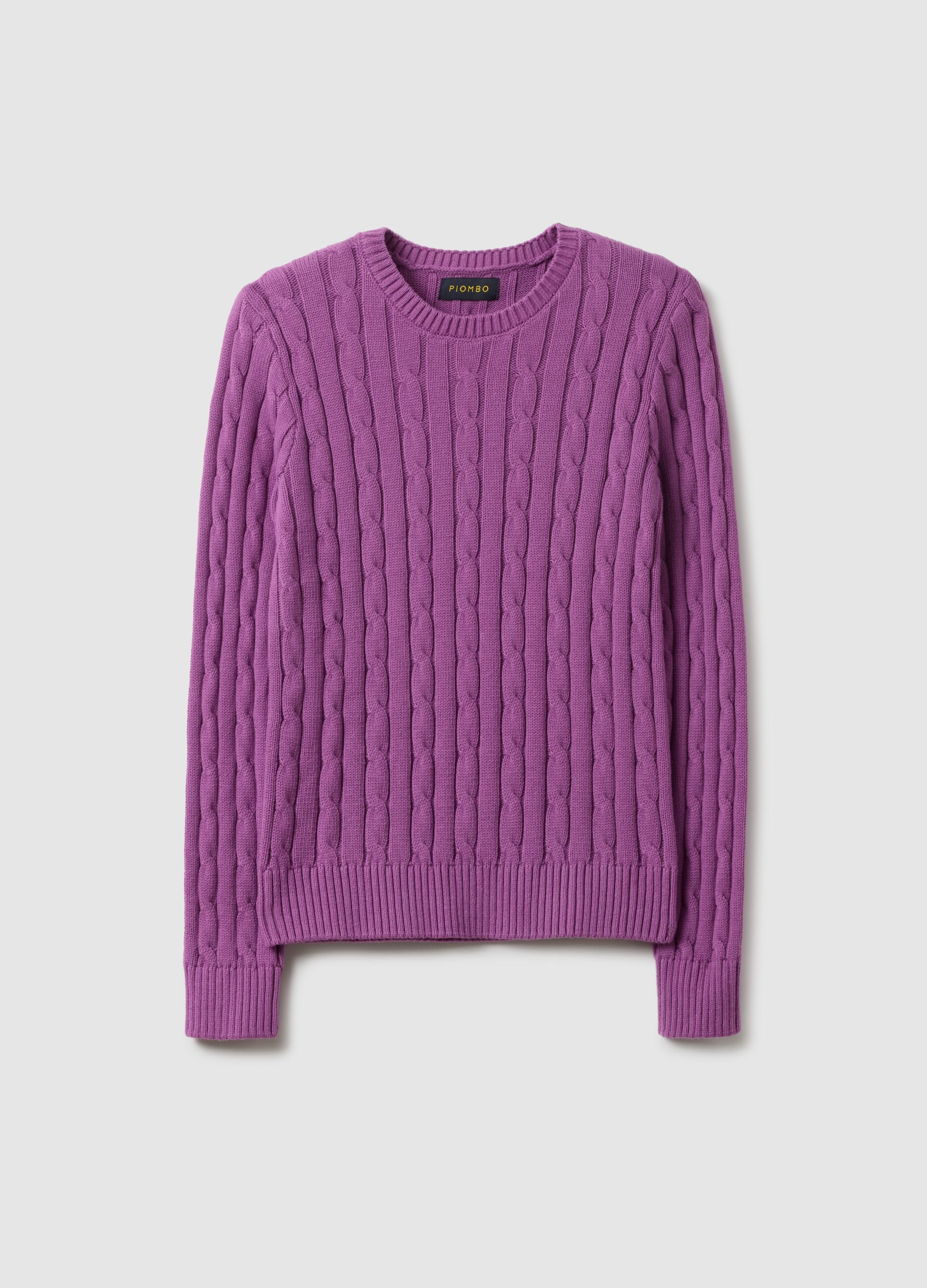Purple pure cotton regular fit cable knit jumper