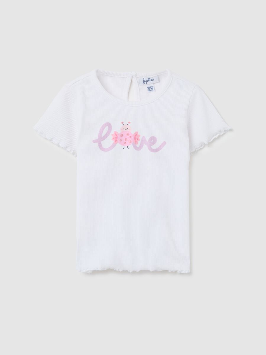 White ribbed T-shirt with glitter print_0