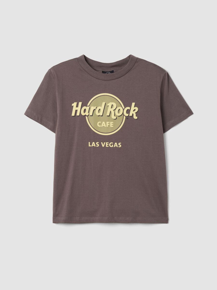 Brown pure cotton T-shirt with Hard Rock Cafe logo print_0