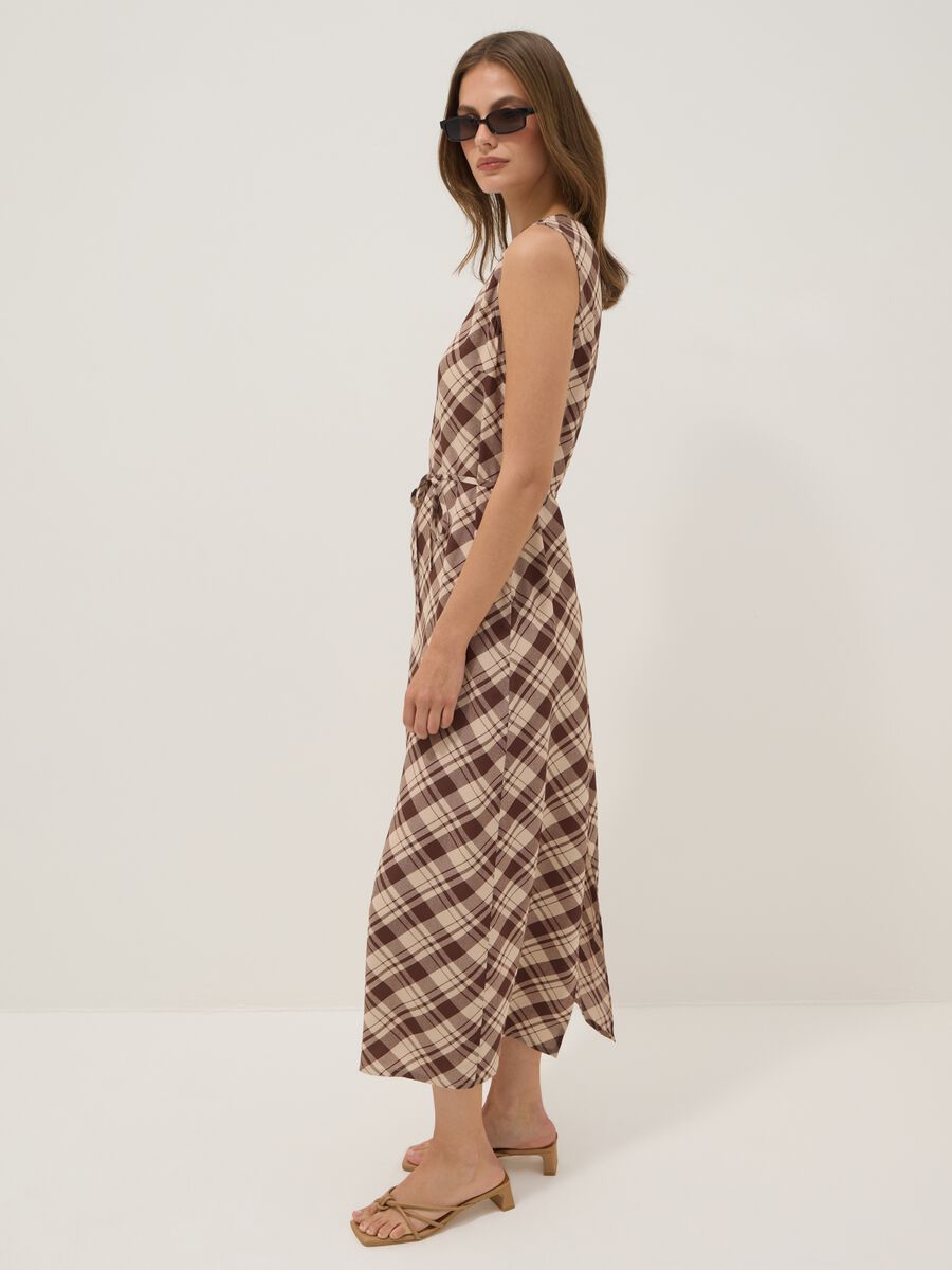 Brown checked pure viscose midi dress, regular fit_0