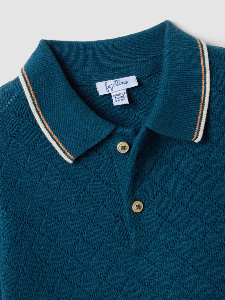 Polo blu a maniche corte in puro cotone_2