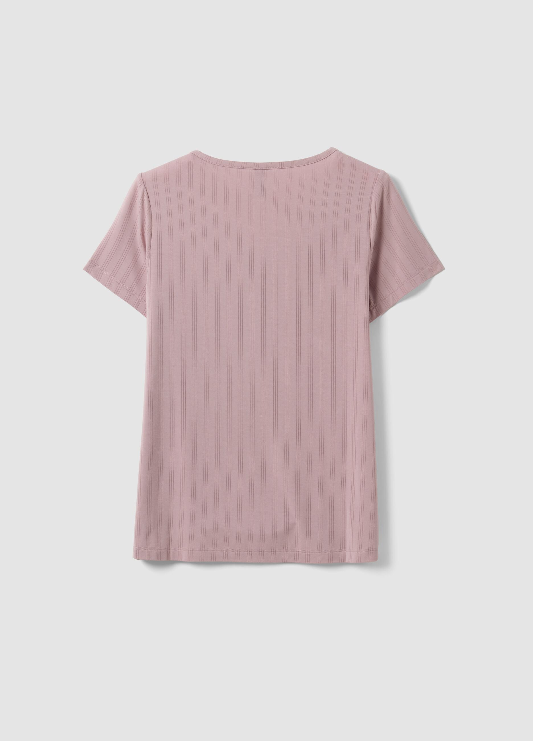 Purple stretch viscose pyjama T-shirt with V-neck