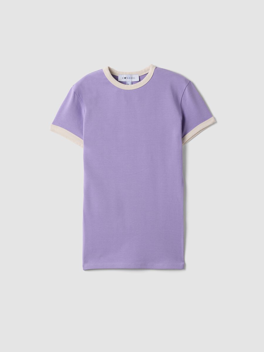 T-shirt viola in cotone elasticizzato con profili a contrasto fitted_0