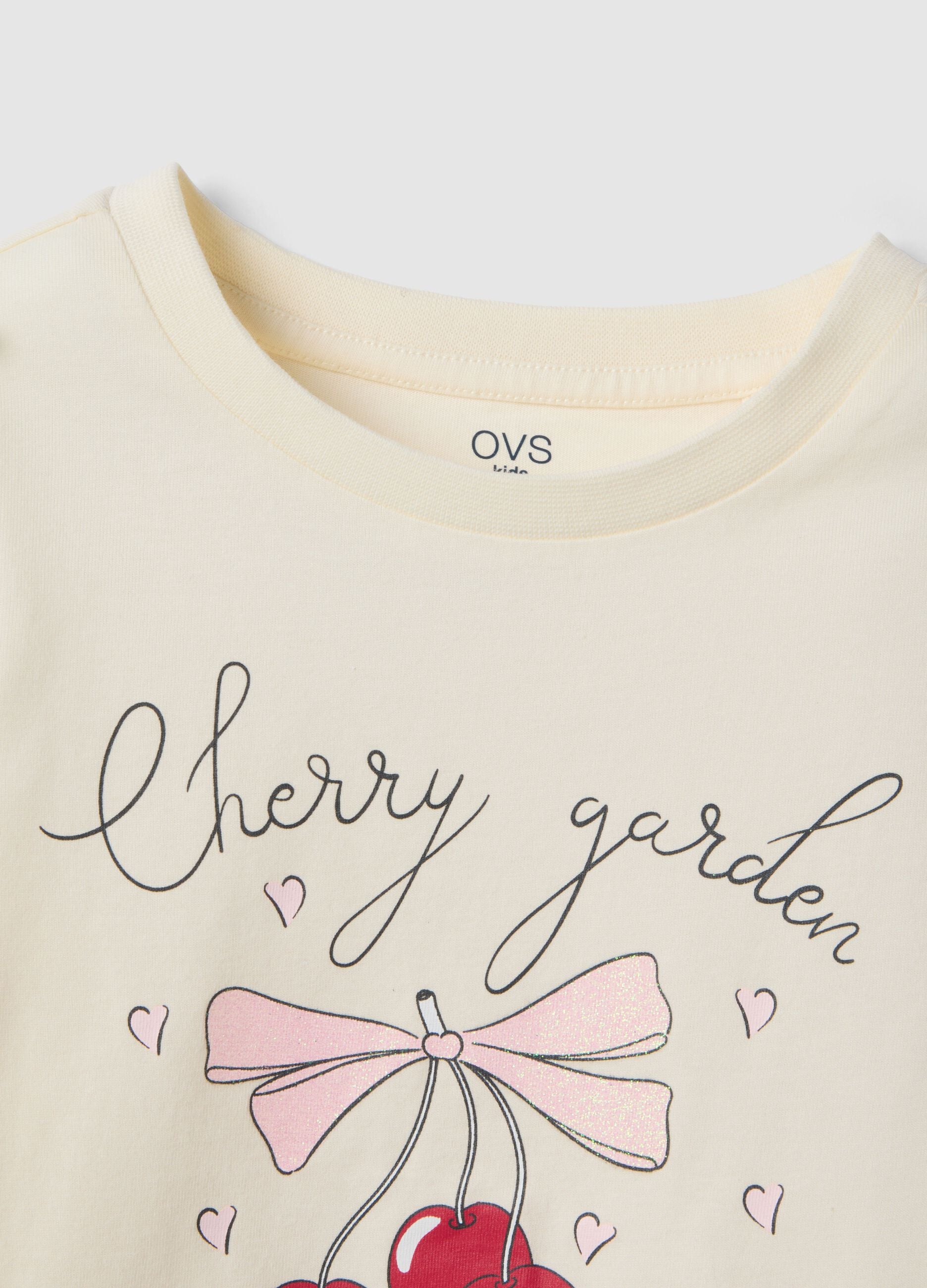 Beige pure cotton regular fit t-shirt with print for girls