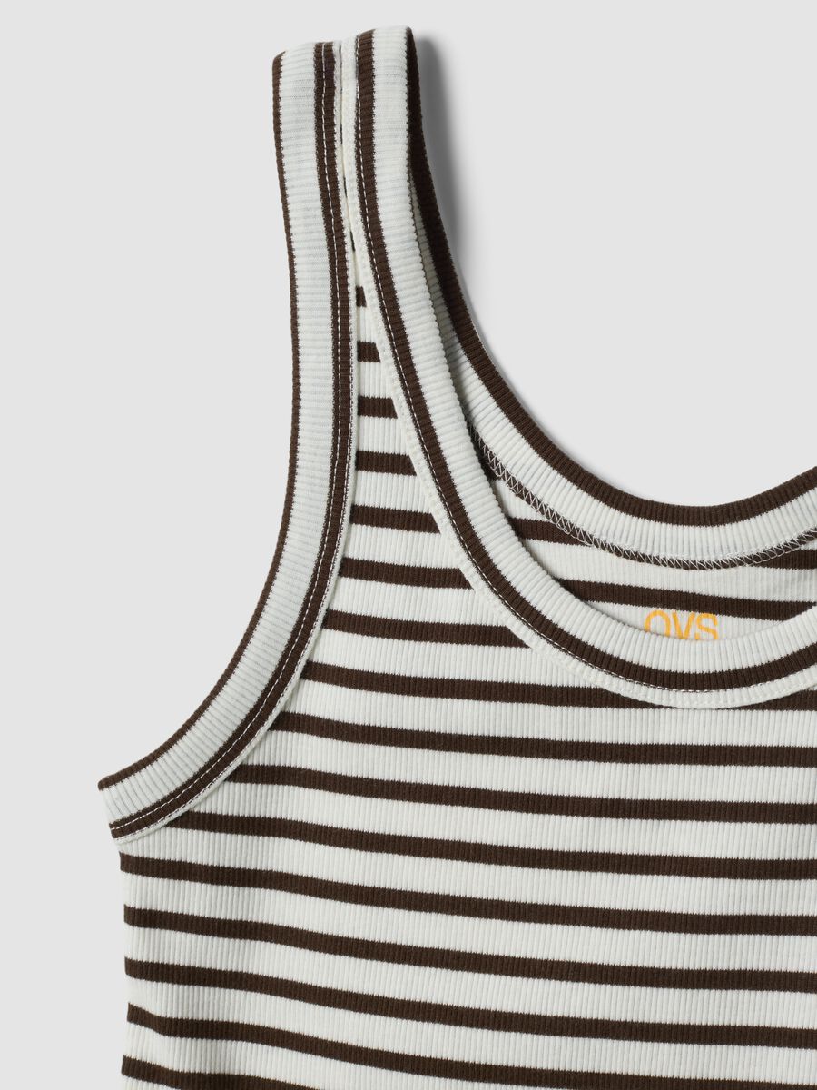Brown striped pure cotton regular-fit tank top_5