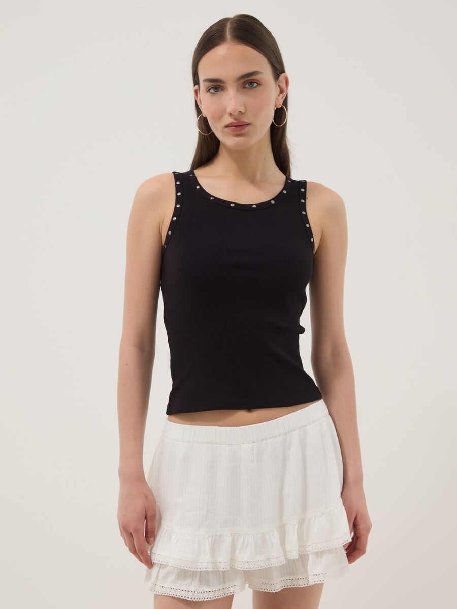 Blue stretch cotton tank top with studs_1