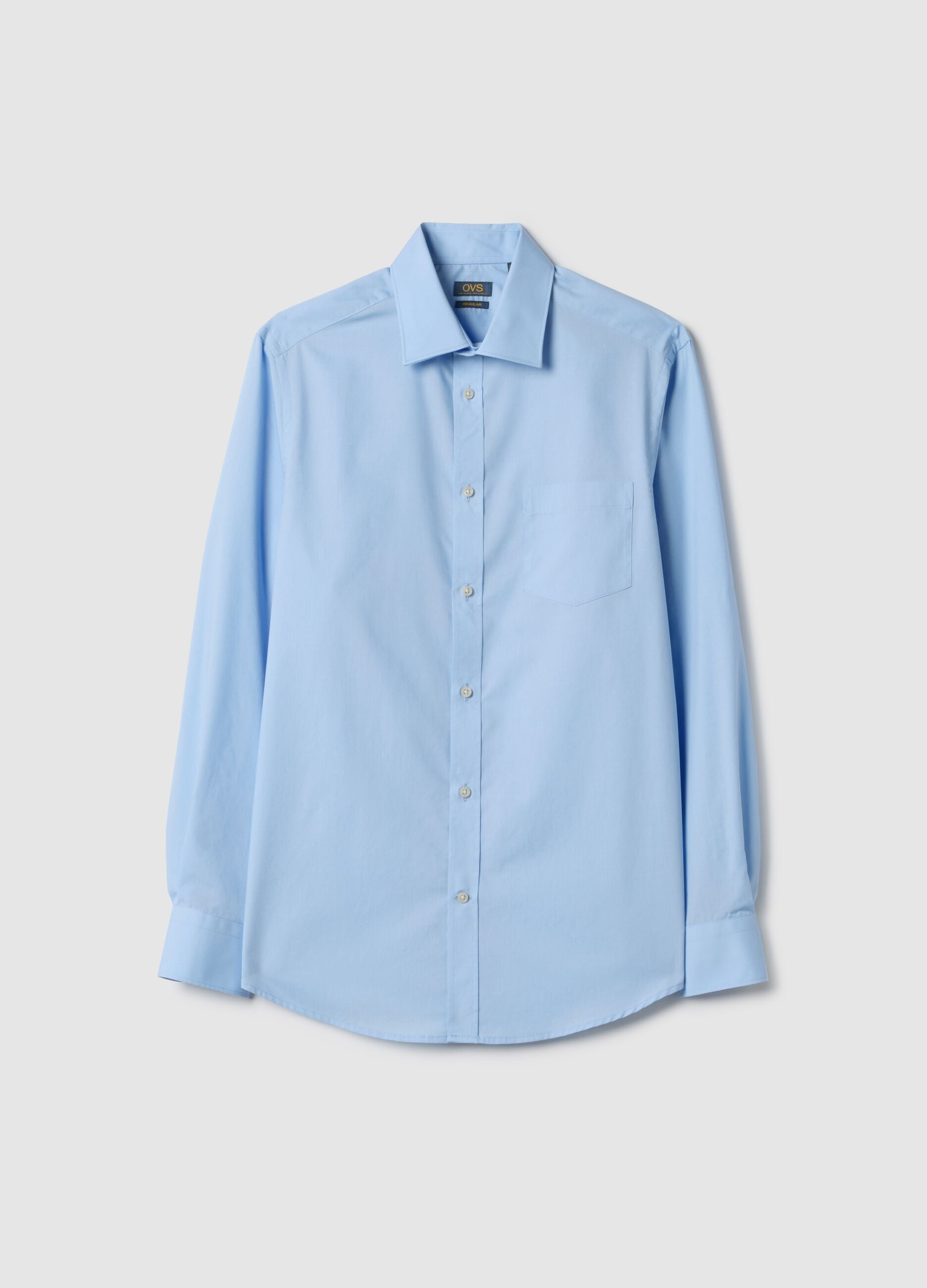 Blue cotton blend regular fit shirt