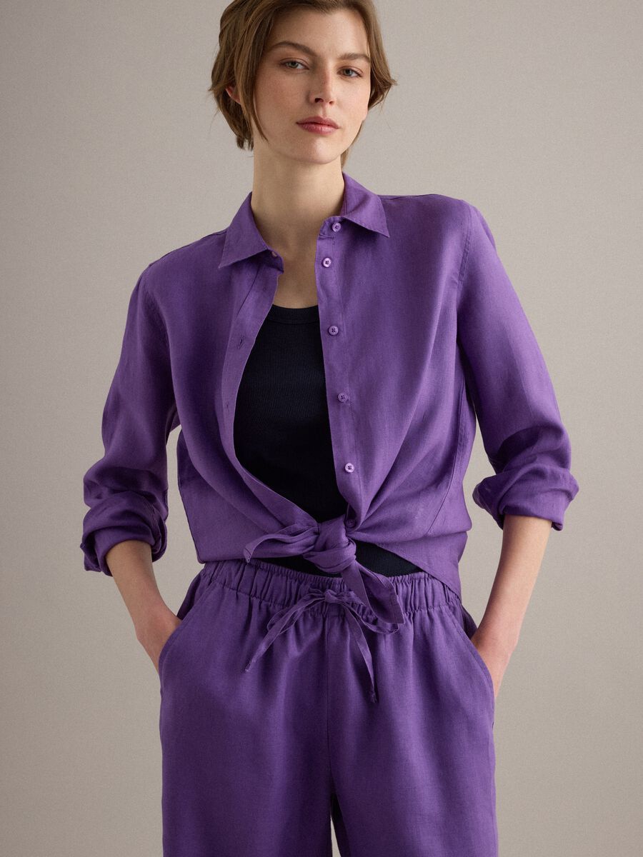 Purple pure linen regular fit shirt_1