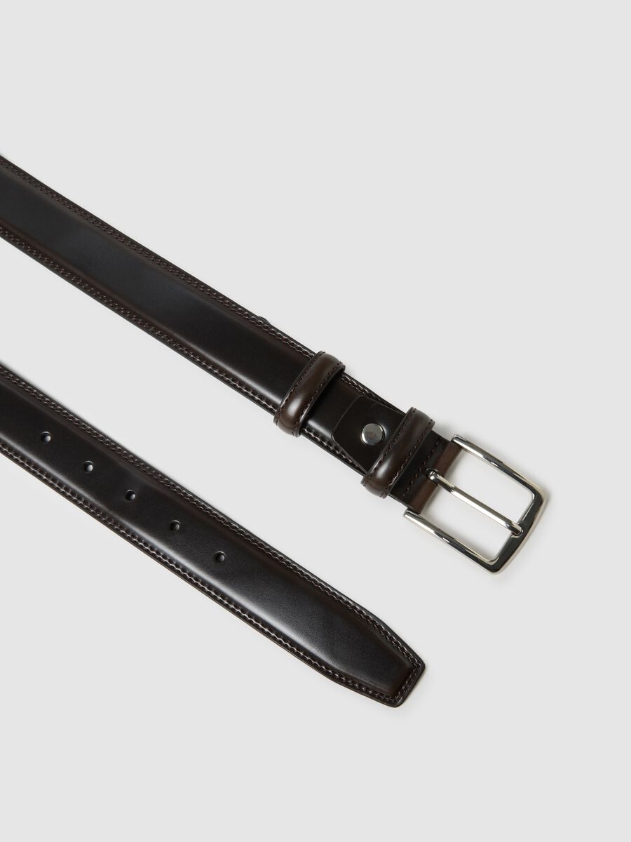 Cintura in vera pelle marrone con fibbia robusta_1