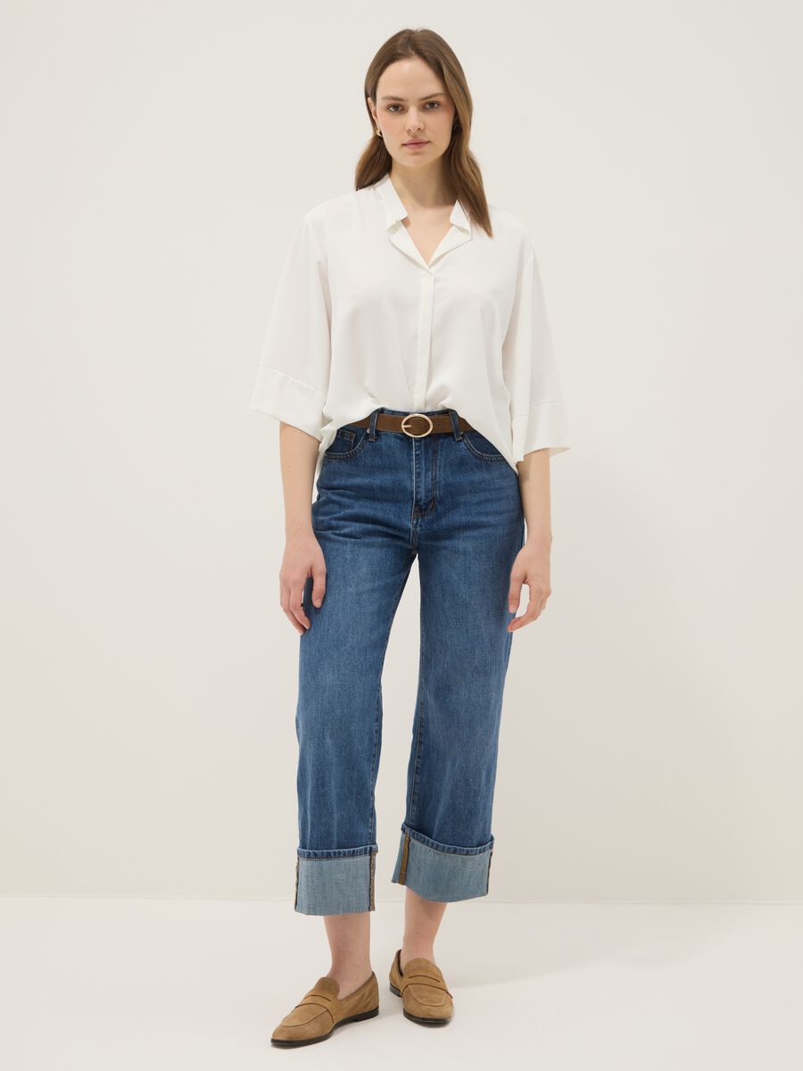 White long-sleeve regular-fit shirt with band collar_1