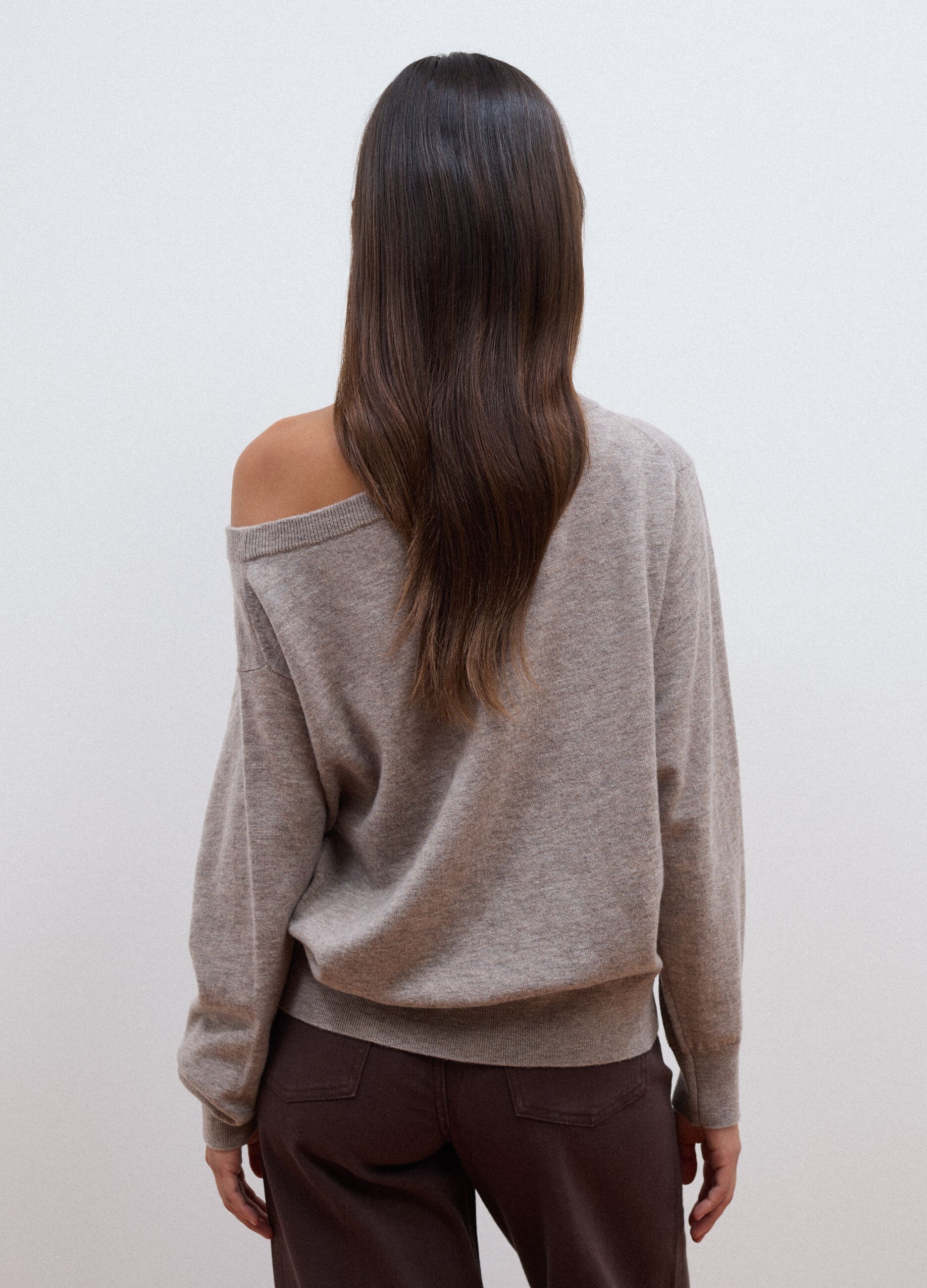 Grey pure wool boat-neck jumper