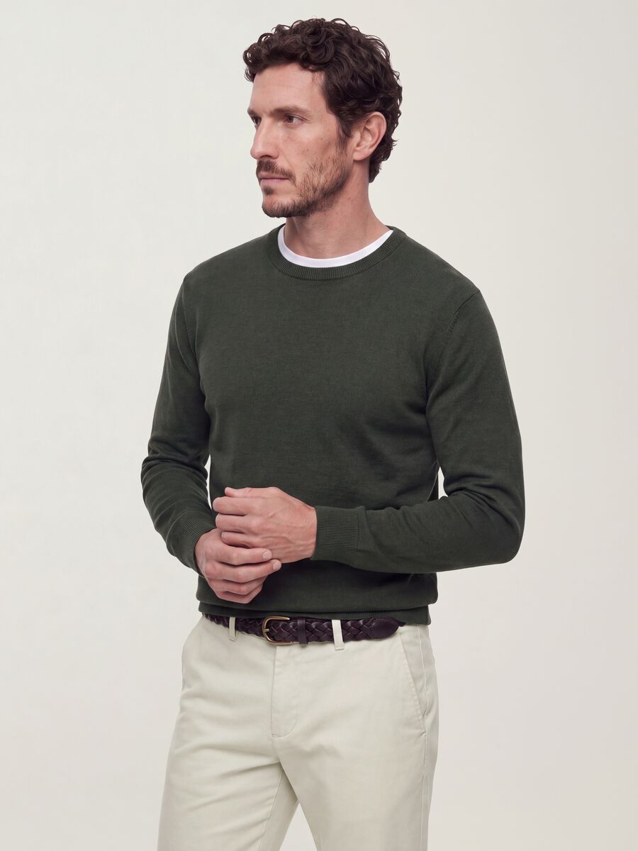 Maglia girocollo verde in misto viscosa regular fit_0