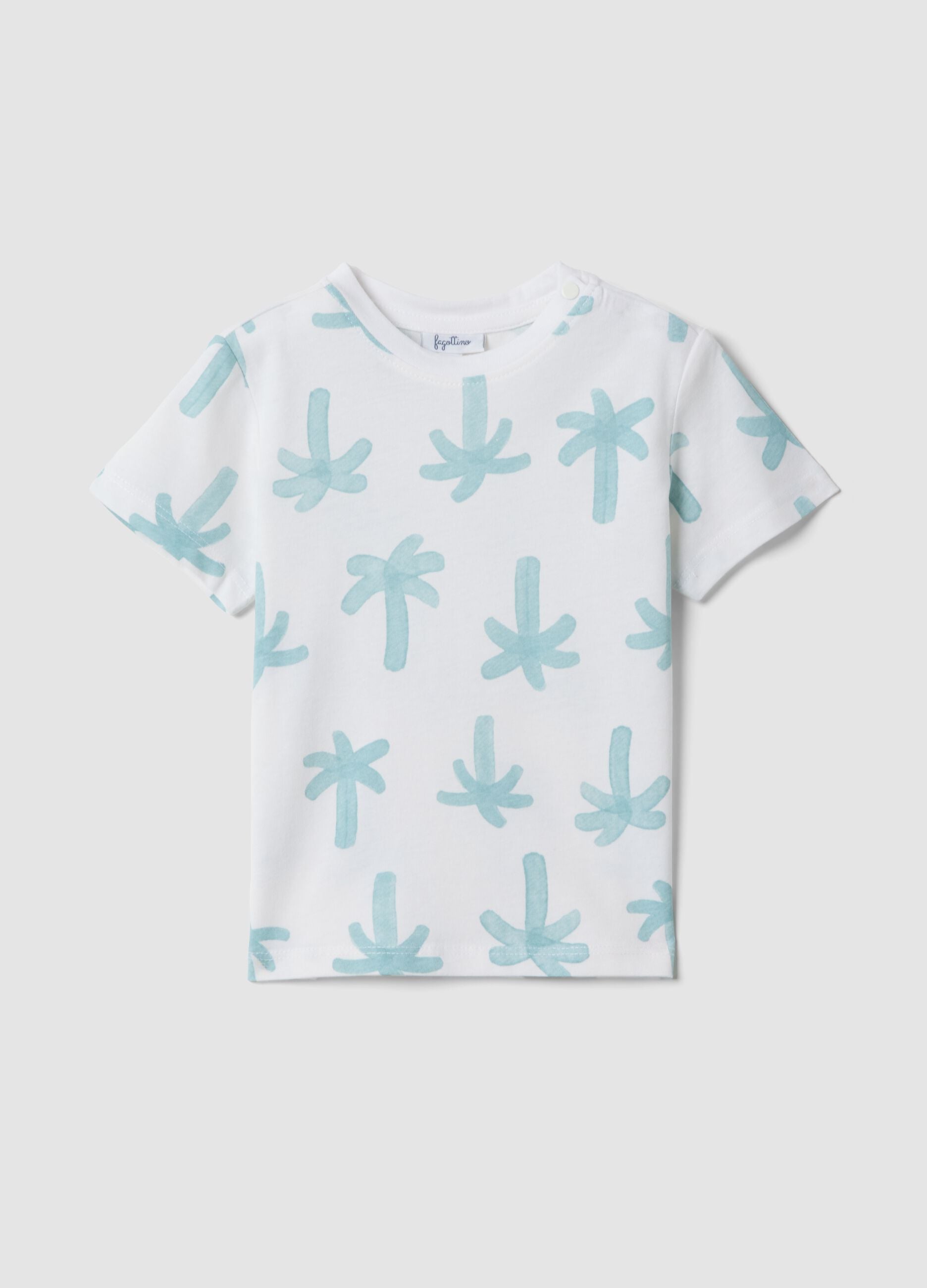 White pure organic cotton baby T-shirt with palm print