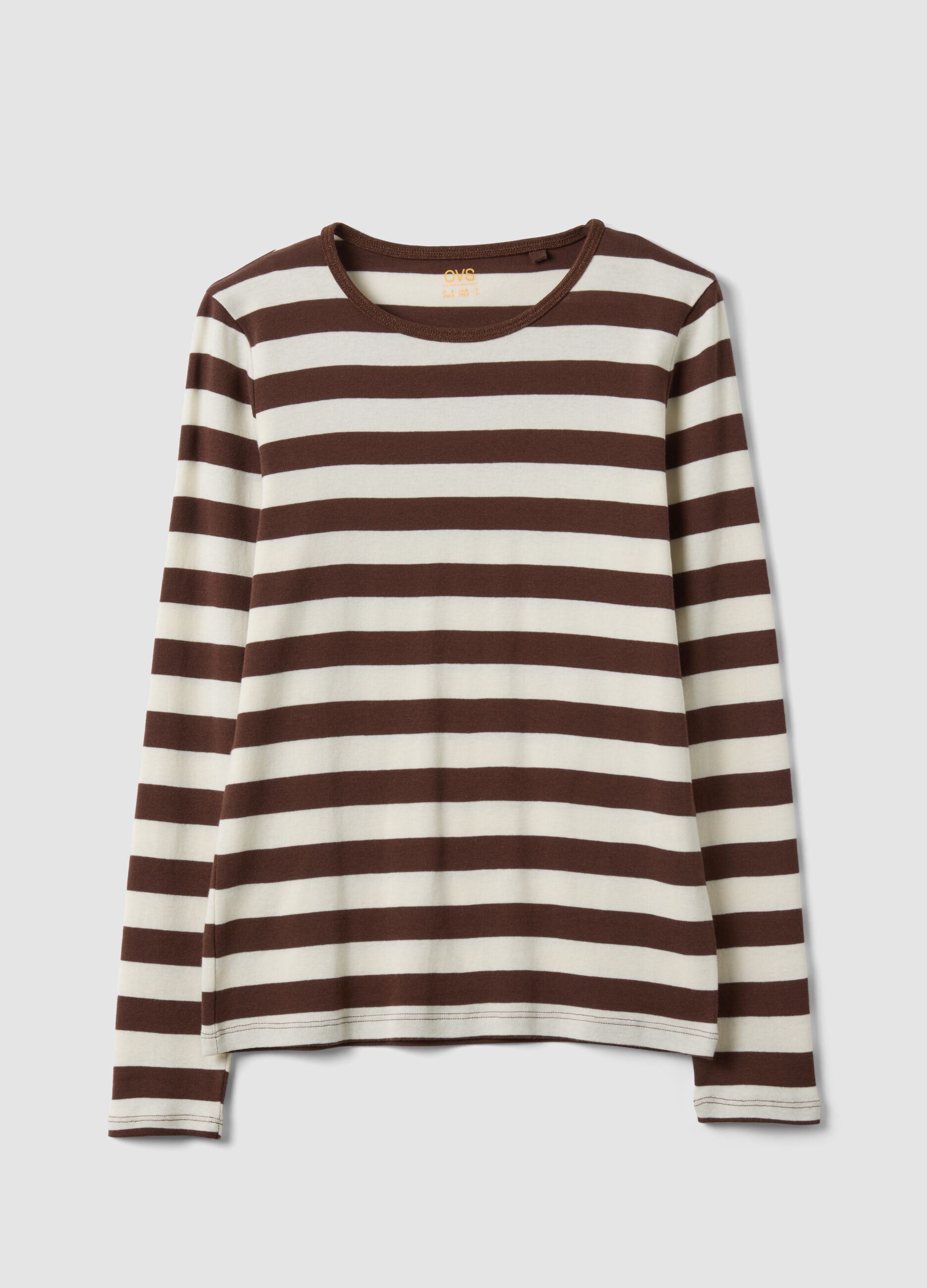 White striped pure cotton crew-neck T-shirt