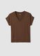 Brown stretch viscose V-neck T-shirt_4