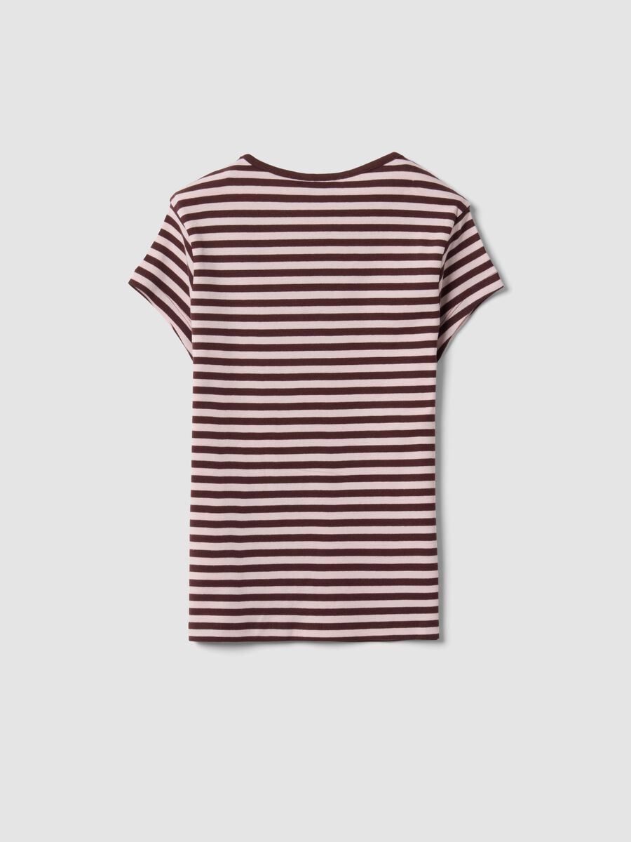 T-shirt marrone in puro cotone a girocollo con righe_2