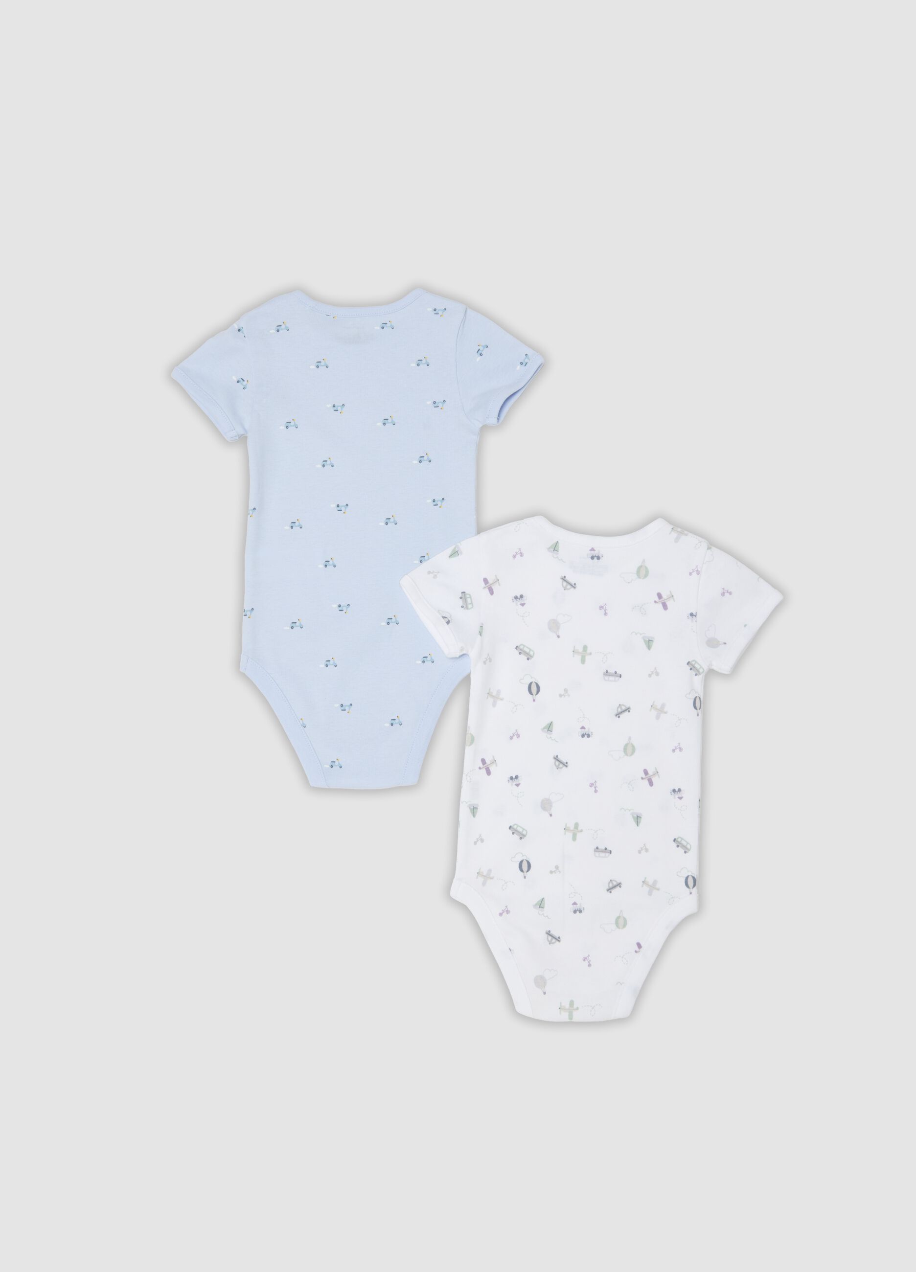 2-pack of light blue and white organic cotton bodysuits for babies and toddlers