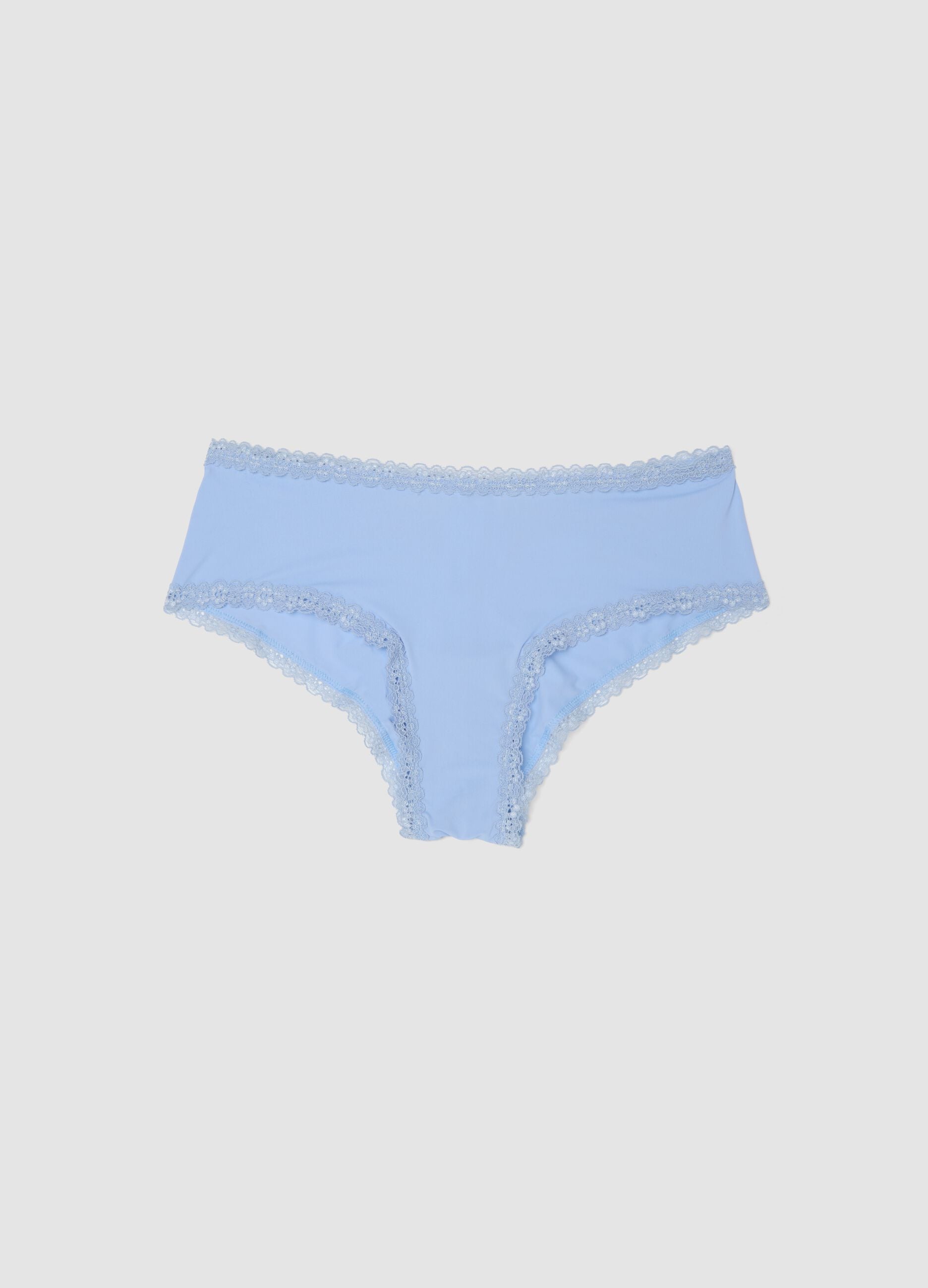 Blue stretch-fabric briefs with lace detailing, regular fit