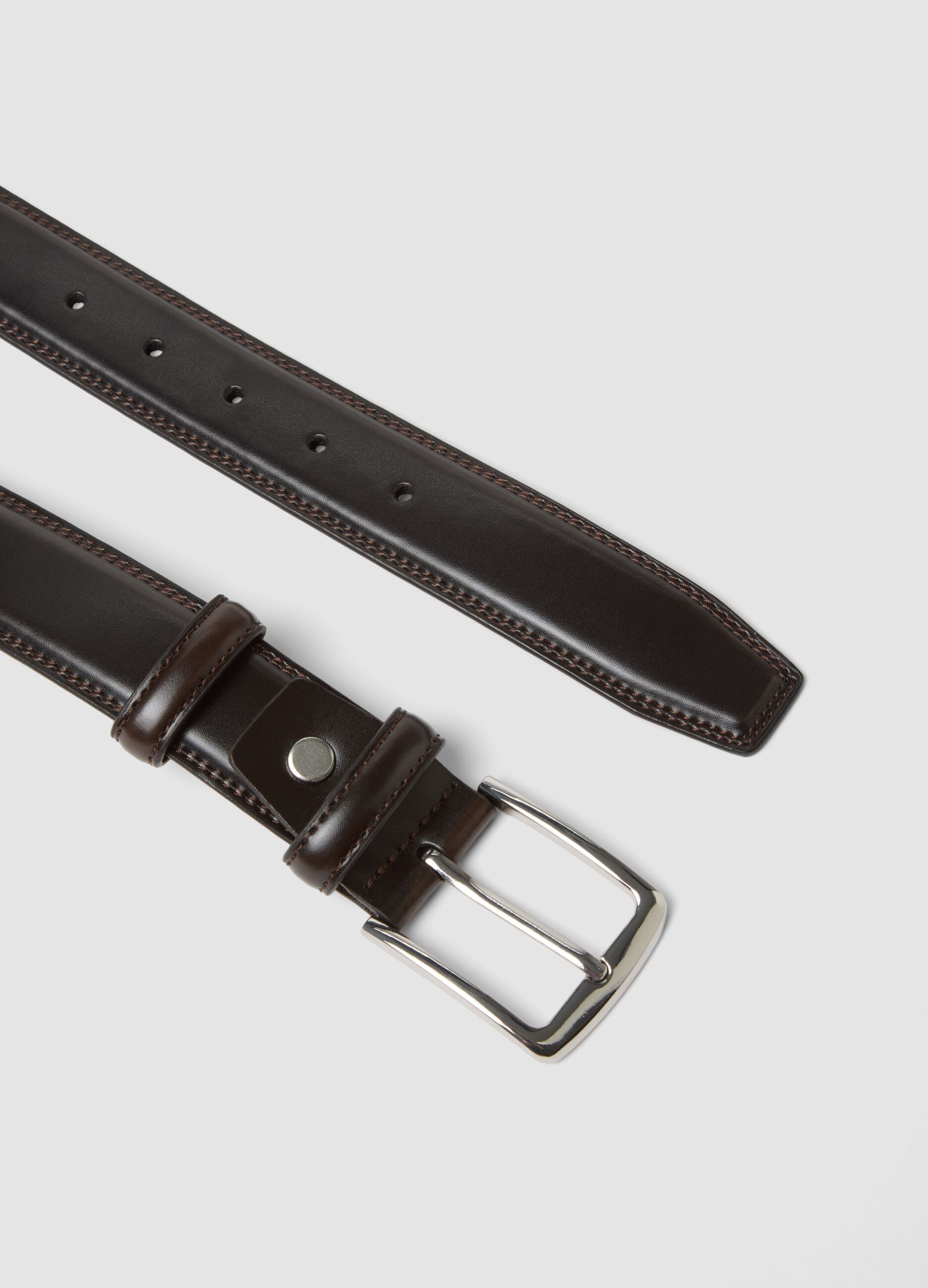 Brown genuine leather belt with metal buckle