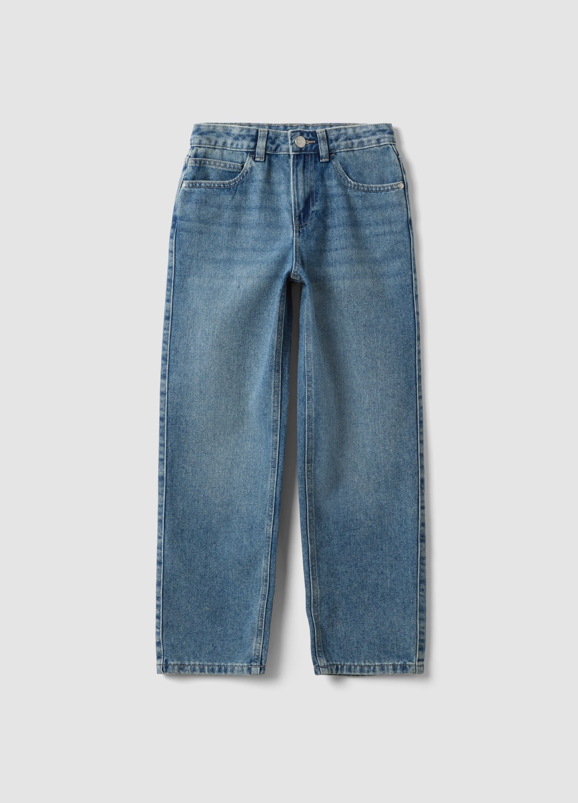 Blue denim straight-fit jeans in a cotton and viscose blend for girls