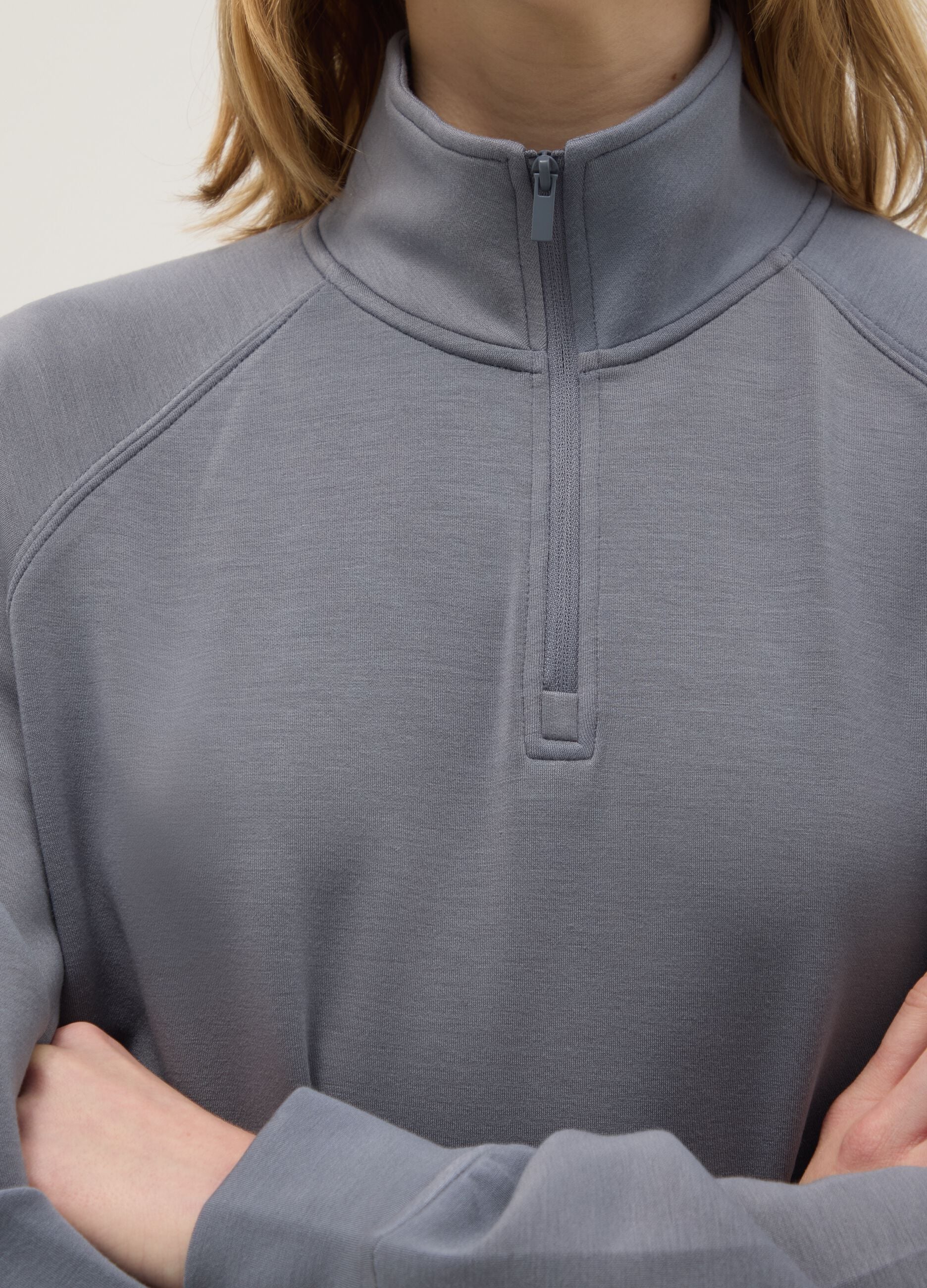 Grey regular fit modal blend sweatshirt with half zip
