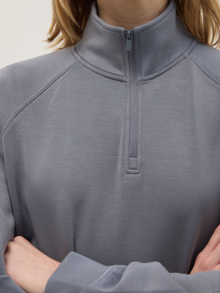 Felpa in misto modal grigia regular fit con mezza zip_3