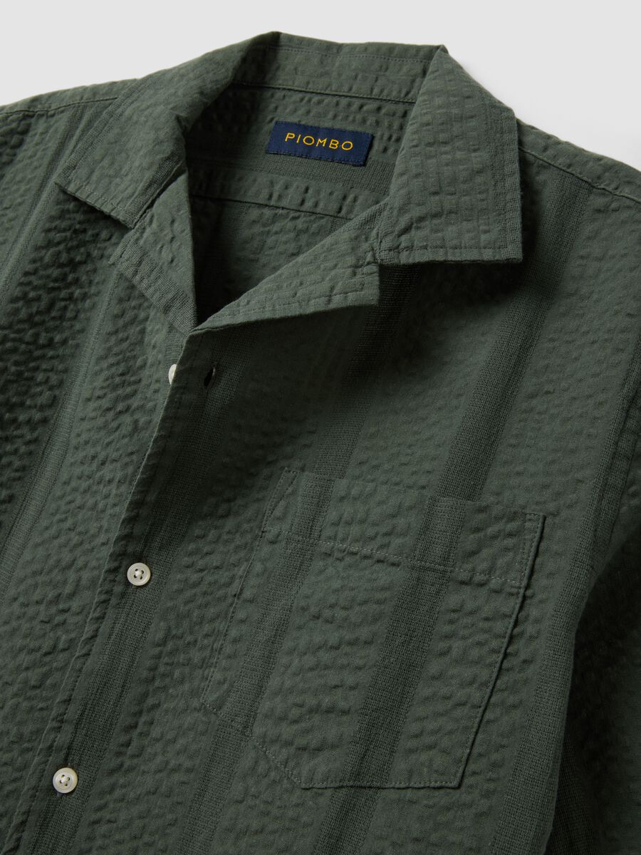 Green short-sleeve pure organic cotton shirt with bowling collar, regular fit_5