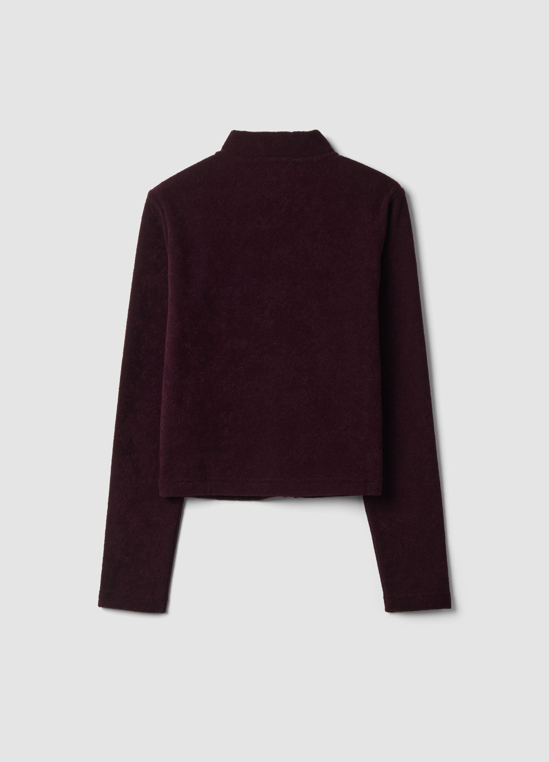 Purple viscose-blend fleece sweatshirt with crew neck and zip, regular fit
