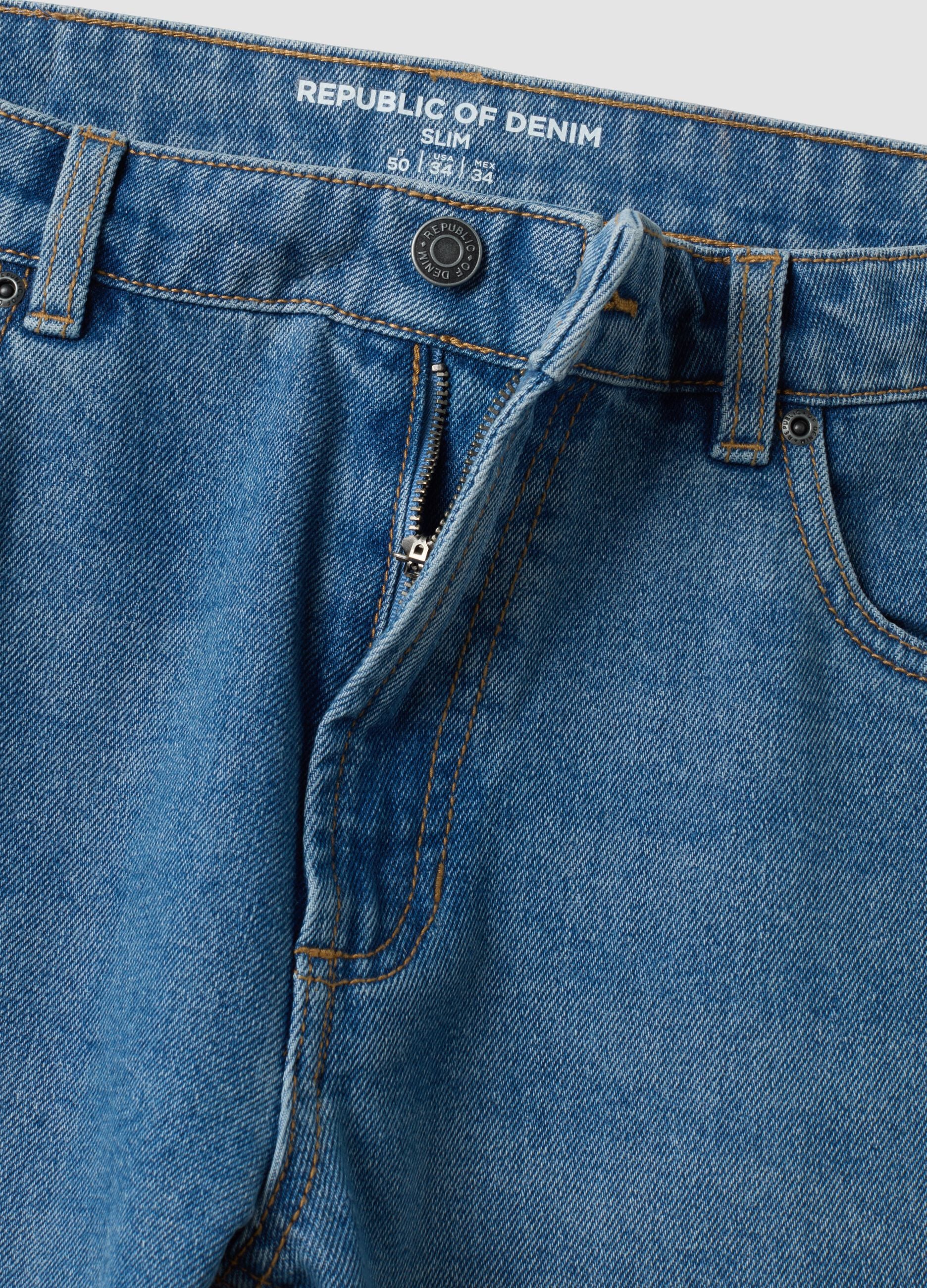 Light blue cotton and viscose blend slim-fit jeans