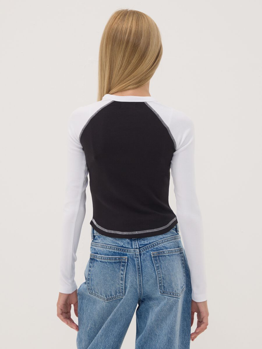 Blue stretch cotton T-shirt with ribbed neckline_2