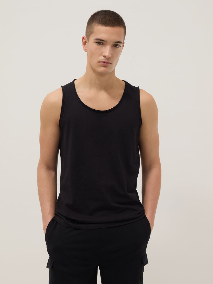 Black pure cotton vest top_0