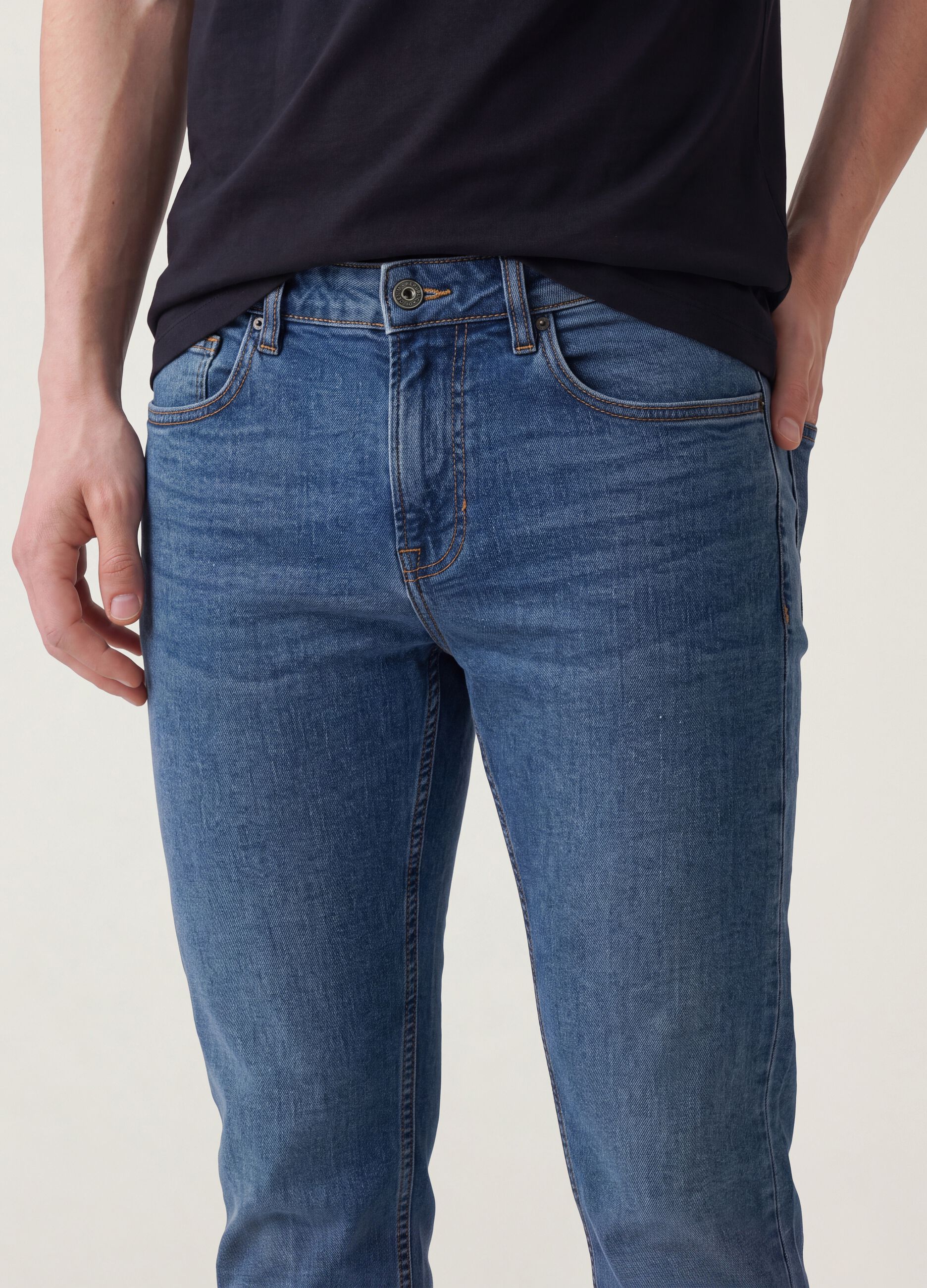 Blue slim-fit stretch cotton jeans