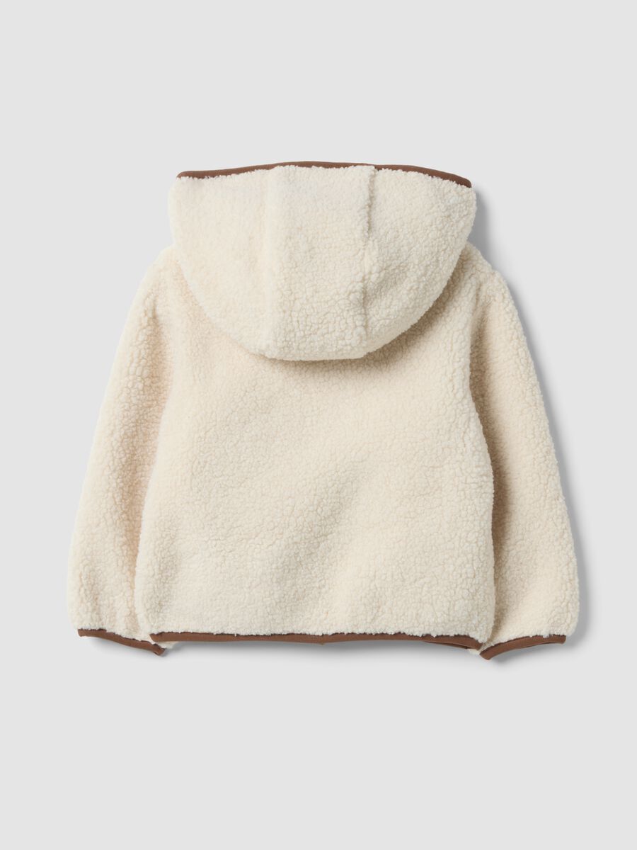 Giacca bianca con cappuccio e zip effetto teddy per bimbo_1
