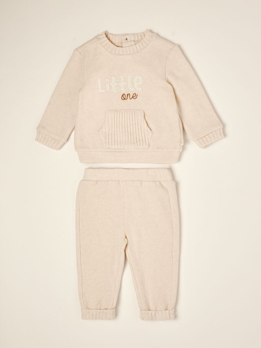 Beige stretch cotton and viscose set with embroidered lettering_0